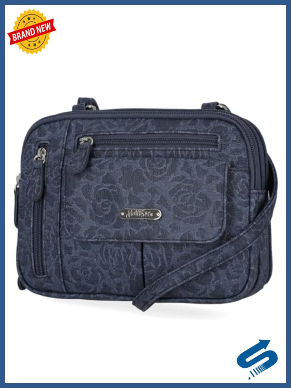 Vegan Leather Triple Zip Crossbody Bag with Adjustable Strap, RFID Protection